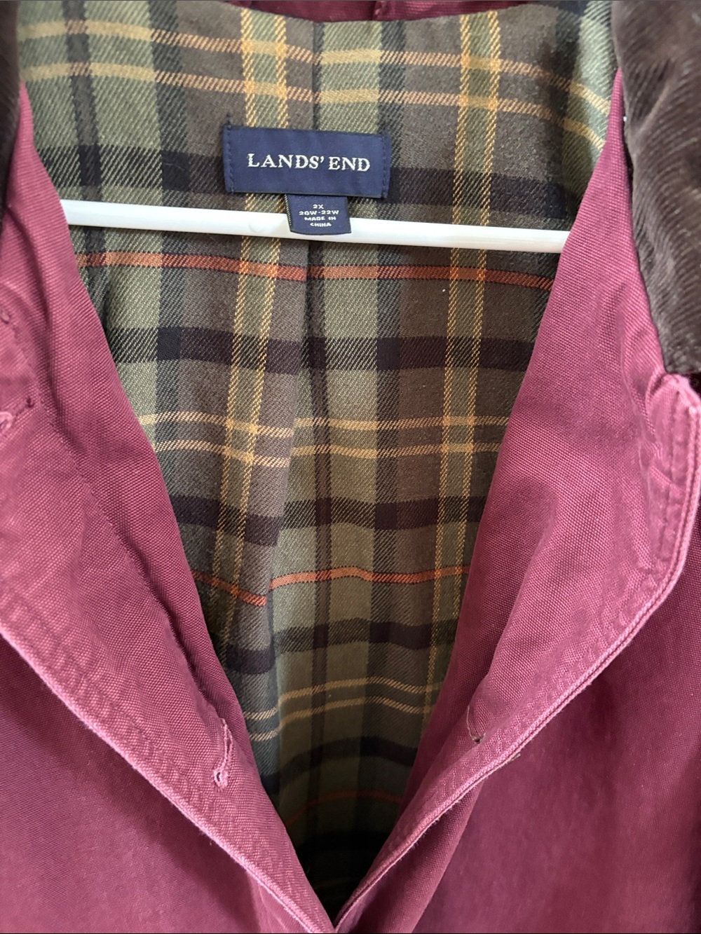 Lands' End Women's Burgundy Cotton Jacket with Corduroy Collar Vintage Farm Coat - Picture 6 of 7
